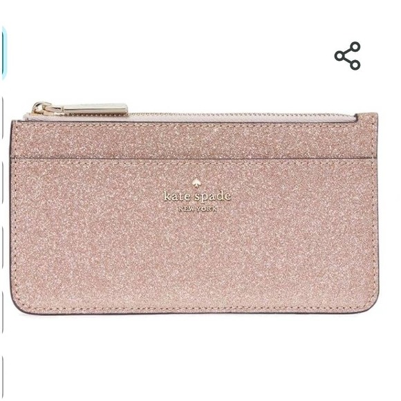 KATE SPADE BOXED LARGE SLIM CARDHOLDER IN ROSE GOLD GLITTER - Picture 3 of 10